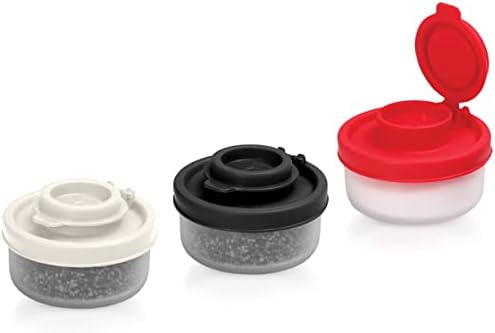  Alt And Pepper Shakers Moisture Proof Mini Salt Shaker To Go Camping Picnic Outdoors Kitchen Lunch Boxes Travel Spice Set Clear With Colored Lids Plastic Airtight Spice Jar Dispenser (Small, 3 Pack)