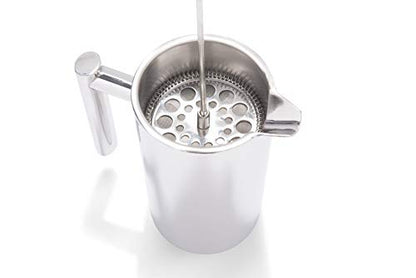  Perto Stainless Steel French Press Coffee Maker | 34 Ounce, Double Wall Insulated, Manual, Portable, Chrome Finish