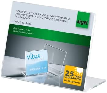 Sigel IGEL TA230 Sign Holder, Slanted, For A4, With Business Card Compartment, Acrylic, Transparent, 5 Pcs.