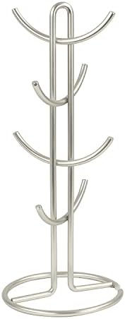 Euro Large 8 Holder, Mug Tree, Mugs & Tea Cup Storage Rack, Coffee Counter Bar Accessory & Kitchen Countertop Organizer, Satin Nickel