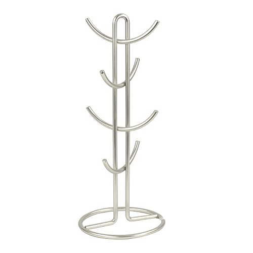  Euro Large 8 Holder, Mug Tree, Mugs & Tea Cup Storage Rack, Coffee Counter Bar Accessory & Kitchen Countertop Organizer, Satin Nickel