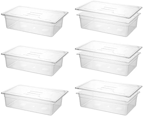  BIEAMA 6 Pack Food Pans With Lids, 1/6 Size 4'' Deep, Polycarbonate, Clear