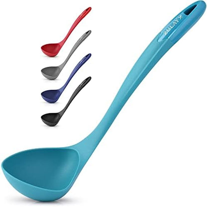  Soup Ladle Spoon With Comfortable Grip - Cooking And Serving Spoon For Soup, Chili, Gravy, Salad Dressing And Pancake Batter - Large Nylon Scoop & Soup Ladle Great For Canning And Pouring - Red