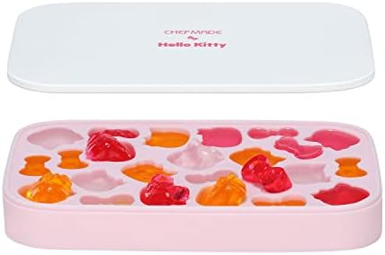  Hello Kitty Ice Cube Tray With Lid Container & Scoop, Easy-Release Silicone & Flexible 24pcs Cute Kitty Ice Cubes For Chingling Cocktail And Milk Tea (Pink)