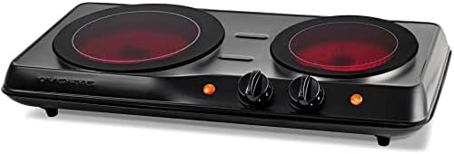  Vente Electric Double Infrared Burner 7.75 & 6.75 Inch Ceramic Glass Hot Plate Cooktop, 1700W Portable Countertop Stove With Temperature Control & Easy To Clean Stainless Steel Base, Silver BGI102S