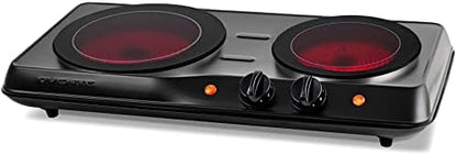  Vente Electric Double Infrared Burner 7.75 & 6.75 Inch Ceramic Glass Hot Plate Cooktop, 1700W Portable Countertop Stove With Temperature Control & Easy To Clean Stainless Steel Base, Silver BGI102S