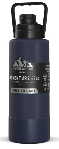  Adventure 67oz Insulated Water Bottle With Handle, Large Stainless Steel Thermos With Matching Rubber Boot, Double Wall Insulation Keeps Drinks Cold For 60 Hrs And Hot For 30 Hrs (Navy)