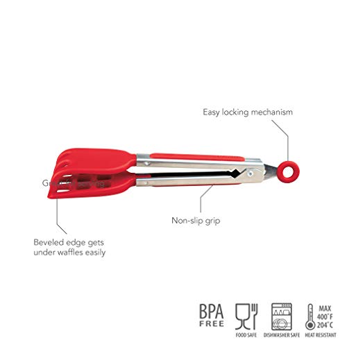  Waffle Tongs, Mini Silicone Easy-Grip, Non-Slip Handle, Candy Apple Red