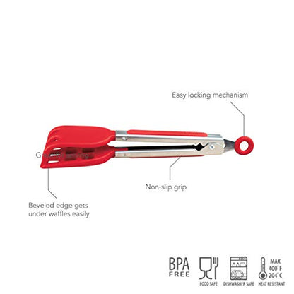  Waffle Tongs, Mini Silicone Easy-Grip, Non-Slip Handle, Candy Apple Red