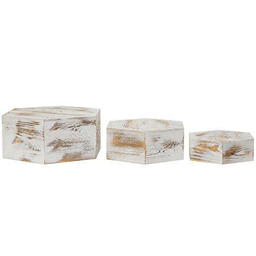  Shabby Whitewashed Wood Hexagonal Display Riser Stands For Cakes, Cupcakes, Desserts And Merchandise, Set Of 3