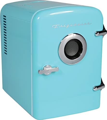 FRIGIDAIRE EFMIS151 Mini Portable Compact Personal Home Office Fridge Cooler BUILT IN SPEAKER, 4L Capacity, Chills Six 12 Oz Cans, 100% Freon-Free & Eco Friendly, Includes Bonus Car Charger
