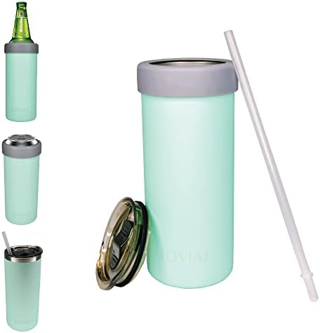  2-in-1 Stainless Steel Can Cooler Insulated For All 24&25 Oz Cans, Beer Can Cooler,seltzer Can Coozie, Can Insulator,and Work As A Iced Coffee Tumbler With Lid And Straw(Seafoam)