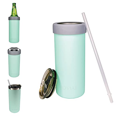  2-in-1 Stainless Steel Can Cooler Insulated For All 24&25 Oz Cans, Beer Can Cooler,seltzer Can Coozie, Can Insulator,and Work As A Iced Coffee Tumbler With Lid And Straw(Seafoam)