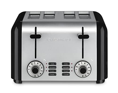 Cuisinart 4 Slice Toaster, Compact Toaster For Toast, Bagels, Defrost, Reheat & More, Stainless Steel/Black, CPT-340P1