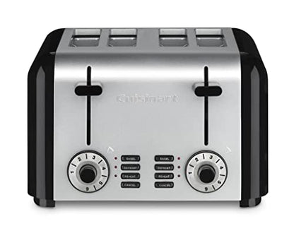 Cuisinart 4 Slice Toaster, Compact Toaster For Toast, Bagels, Defrost, Reheat & More, Stainless Steel/Black, CPT-340P1