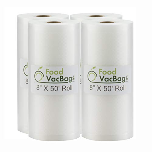  Four FoodVacBags 8" X 50' Commercial Vacuum Sealer Rolls Food Storage Bags Compatible With Foodsaver And Sous Vide Cooking (200 Feet)