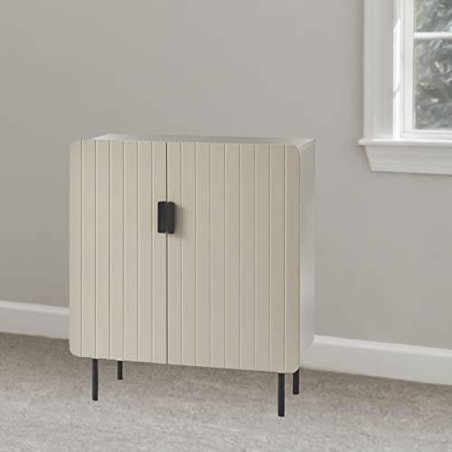  Modern Storage Pantry Cabinet 2 Doors Channel Front Buffet Sideboard Cupboard with 2 Adjustable Shelves for Home Kitchen Entryway Dining Room Bathroom, Taupe 36" H X 15.75" D x 31.6" W