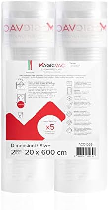  MagicVac Vacuum Sealer Rolls 2 Roll Pack 8"x20' Length Thicker Heavy Duty Material For Sous Vide, Meal Prep, Microwave And Freezer Works With FoodSaver, Seal-a-Meal And More BPA Free Made In Italy