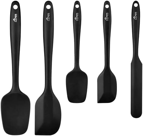  Food Grade Silicone Rubber Spatula Set For Kitchen Baking, Cooking, And Mixing High Heat Resistant Non Stick Dishwasher Safe BPA-Free Black Set Of 5