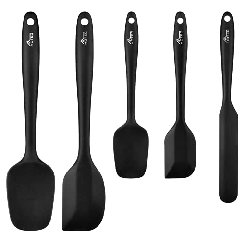  Food Grade Silicone Rubber Spatula Set For Kitchen Baking, Cooking, And Mixing High Heat Resistant Non Stick Dishwasher Safe BPA-Free Black Set Of 5