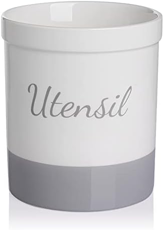  Kitchen Utensil Holder, 7.2" Ceramic Utensil Crock For Cooking Countertop, Housewarming, Wedding, Birthday Gift (Gray)