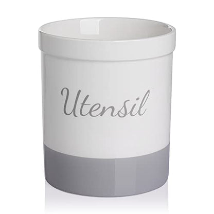  Kitchen Utensil Holder, 7.2" Ceramic Utensil Crock For Cooking Countertop, Housewarming, Wedding, Birthday Gift (Gray)