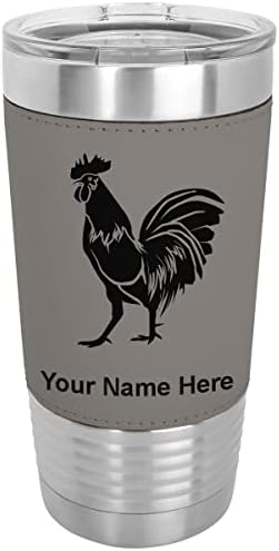  20oz Vacuum Insulated Tumbler Mug, Rooster, Personalized Engraving Included (Faux Leather, Rustic)