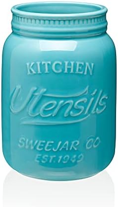  Kitchen Utensil Holder, 7.2" Ceramic Utensil Crock For Cooking Countertop, Housewarming, Wedding, Birthday Gift (Gray)