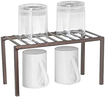  Smart Design Premium Cabinet Storage Shelf Rack - Large - 8.5 X 16 Inch - Steel Metal - Rust Resistant - Cupboard, Plate, Dish, Cup, Bathroom Counter And Pantry Organization Riser - Kitchen - Bronze
