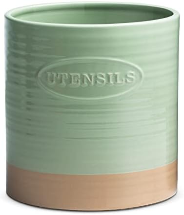  YHOSSEUN Kitchen Utensil Crock For Farmhouse Decor Utensil Holder For Countertop Organizer Extra-Large Utensil Caddy Porcelain, Oval, Green