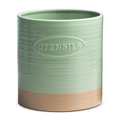  YHOSSEUN Kitchen Utensil Crock For Farmhouse Decor Utensil Holder For Countertop Organizer Extra-Large Utensil Caddy Porcelain, Oval, Green