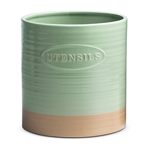  YHOSSEUN Kitchen Utensil Crock For Farmhouse Decor Utensil Holder For Countertop Organizer Extra-Large Utensil Caddy Porcelain, Oval, Green