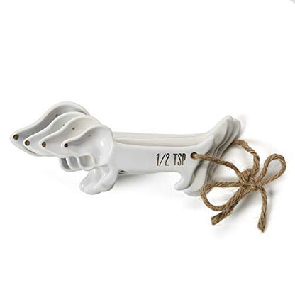  White Ceramic Dog Themed Kitchen Utensils: Measuring Cups And Spoons, Spoon Rest For Countertop - Cute Kitchen Accessories (Dog Measuring Spoons)