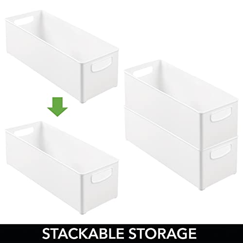  MDesign Plastic Stackable Kitchen Organizer - Storage Bin With Handles For Refrigerator, Freezer, Cabinet, And Pantry Shelves Organization - Food Container - Ligne Collection - 4 Pack - White