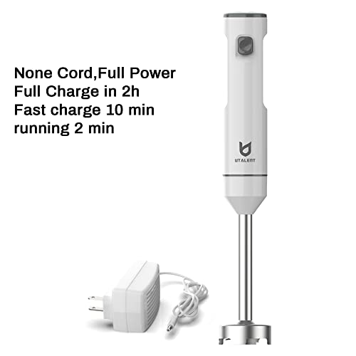 Cordless Hand Blender, UTALENT Variable Speed Immersion Blender Handheld Rechargeable, With Fast Charger, Egg Whisk, For Smoothies, Milkshakes, Hummus And Soups – White