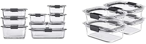 Rubbermaid 8-Piece Brilliance Glass Food Storage Containers With Lids For Lunch, Meal Prep, And Leftovers, Dishwasher And Oven Safe, Clear/Grey