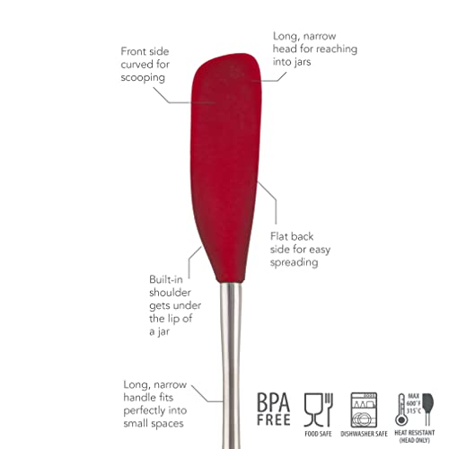  Flex-Core Long-Handled Silicone Jar Scraper Spatula, Stainless Steel Handle, Heat-Resistant Silicone Head With Curved Front For Scooping & Scraping, Dishwasher-Safe & BPA-Free
