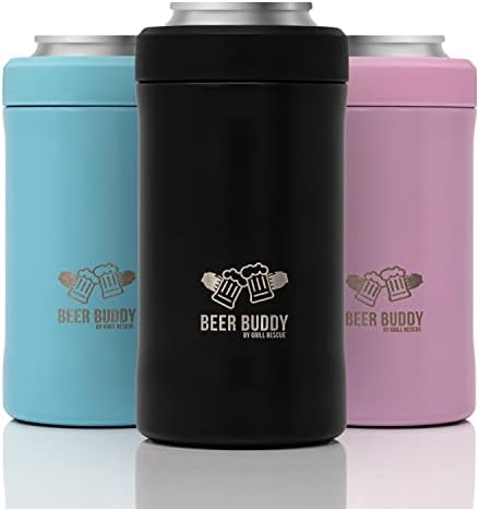  Grill Rescue​ Insulated Can Holder – Vacuum-Sealed Stainless Steel – Beer Bottle Insulator For Cold Beverages – Thermos Beer Cooler ​Suited For Any Size​ Drink - One Size Fits All (Matte Black)