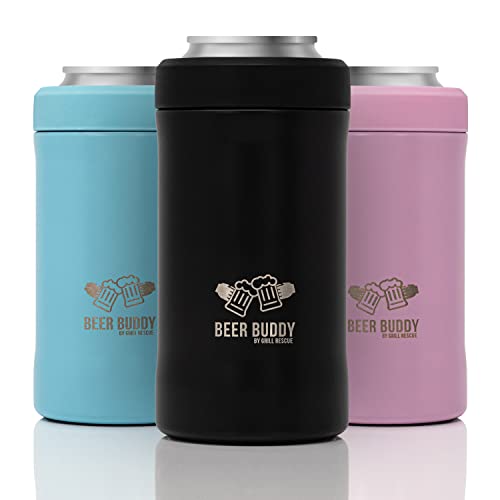  Grill Rescue​ Insulated Can Holder – Vacuum-Sealed Stainless Steel – Beer Bottle Insulator For Cold Beverages – Thermos Beer Cooler ​Suited For Any Size​ Drink - One Size Fits All (Matte Black)