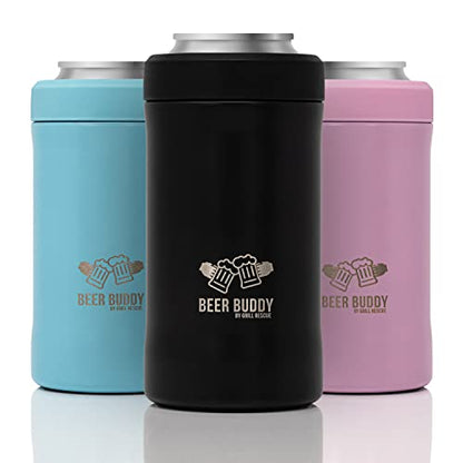  Grill Rescue​ Insulated Can Holder – Vacuum-Sealed Stainless Steel – Beer Bottle Insulator For Cold Beverages – Thermos Beer Cooler ​Suited For Any Size​ Drink - One Size Fits All (Matte Black)