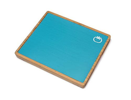  Bamboo Wood Cutting Board With 6 Colored Poly Inlay Mats, 16" X 13-1/8" X 1-5/8"