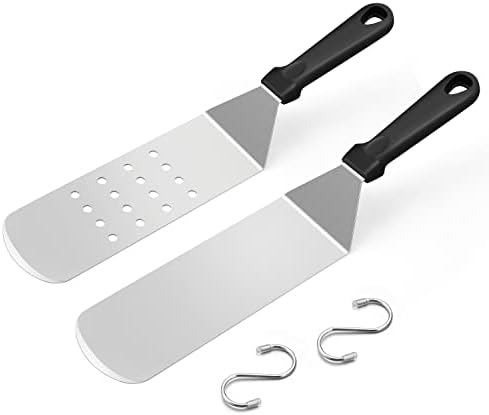  Metal Spatula Set, HaSteeL Stainless Steel Griddle Spatula Tools Kit With Wooden Handle, Heavy Duty Long Pancake Flipper Burger Turner For BBQ Teppanyaki Flat Top Grilling Cooking Outdoor & Indoor