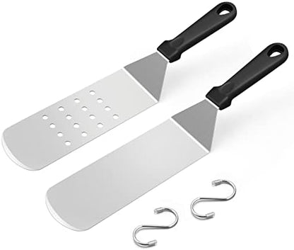  Metal Spatula Set, HaSteeL Stainless Steel Griddle Spatula Tools Kit With Wooden Handle, Heavy Duty Long Pancake Flipper Burger Turner For BBQ Teppanyaki Flat Top Grilling Cooking Outdoor & Indoor