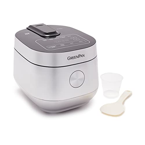 Greenpan Stainless Steel Healthy Ceramic Nonstick 8-Cup Rice Oats Grains & Soup Cooker, Induction Heating For Consistent Results, Dishwasher Safe Pot, Includes Spatula Ladle & Measuring Cup