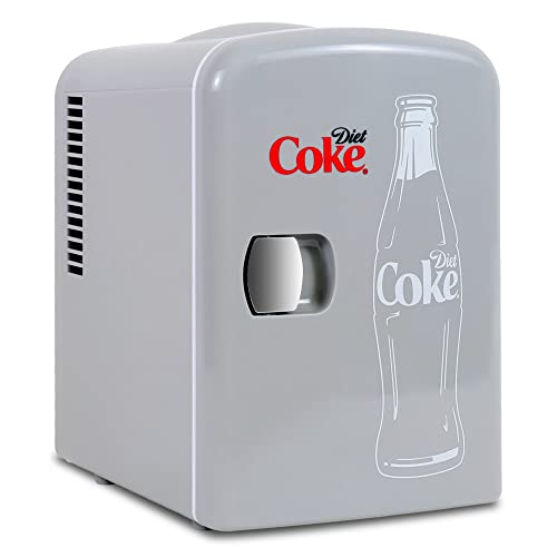  Coca-Cola Diet Coke 4L Cooler/Warmer W/ 12V DC And 110V AC Cords, 6 Can Portable Mini Fridge, Personal Travel Refrigerator For Snacks Lunch Drinks Cosmetics, Desk Home Office Dorm, Gray