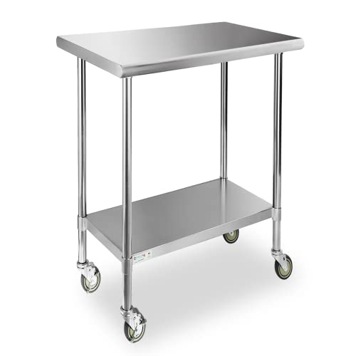  STABLEINK NSF Stainless Steel Table, 24 X 36 Inches Metal Prep & Work Table With Adjustable Undershelf And Table Foot, For Commercial Kitchen, Restaurant, Hotel And Garage (Without Caster Wheels)