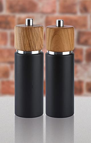 Zassenhaus Hannover Salt Grinder Mill, 7-Inch, Matte Black/Natural Olive Wood