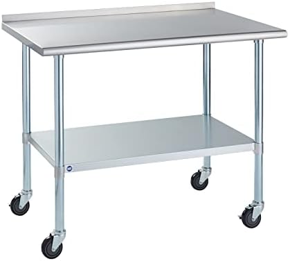 OCKPOINT Stainless Steel Table For Prep & Work With Backsplash 60x24 Inches, NSF Metal Commercial Kitchen Table With Adjustable Under Shelf And Table Foot For Restaurant, Home And Hotel