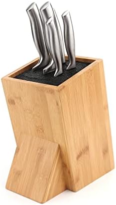  XL Bamboo Universal Knife Block Holder With Slots For Scissors And Sharpening Rod, Safe, Space Saver Knives Storage Stand Display Without Knives, Unique Slot Design To Protect Blade