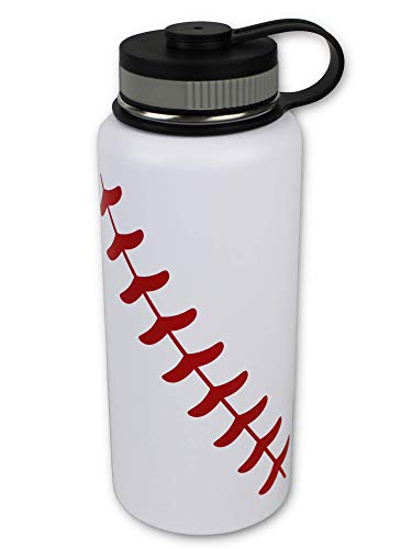  Water Bottle Baseball Softball Tumbler 32 Oz Gift For Mom Men Flask Sports Travel Waterbottle, Stainless Steel, Vacuum Insulated, Water Cold For 24, Hot For 12 Hours